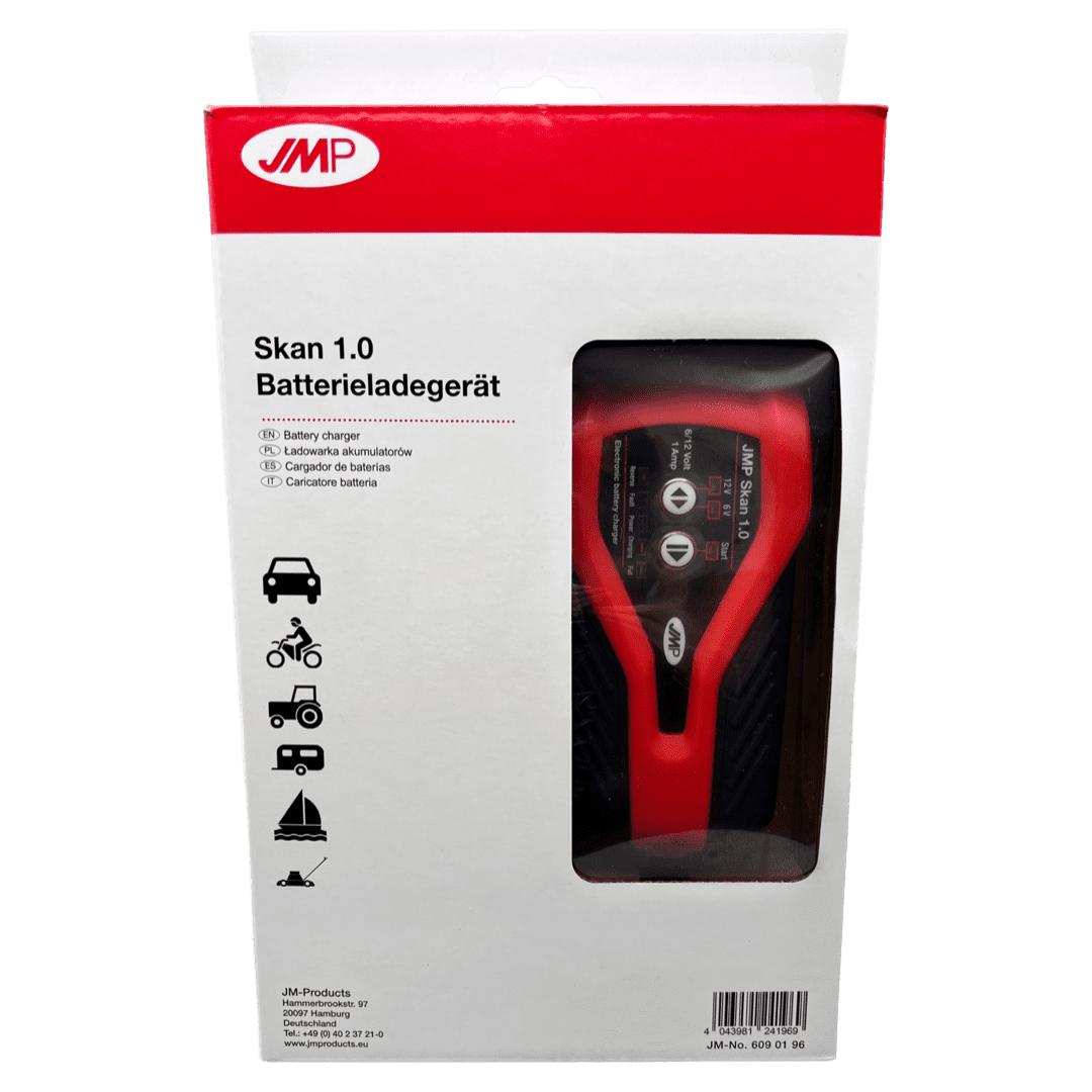 Caricabatterie Intelligente JMP Skan 1.06/12V 1A A Microprocessore - 8 Livelli Per Moto E Auto
